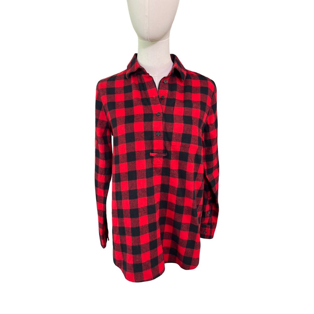 Madewell Red Black Buffalo Plaid Flannel Tunic Shirt 100% Cotton NWT Women's XS
